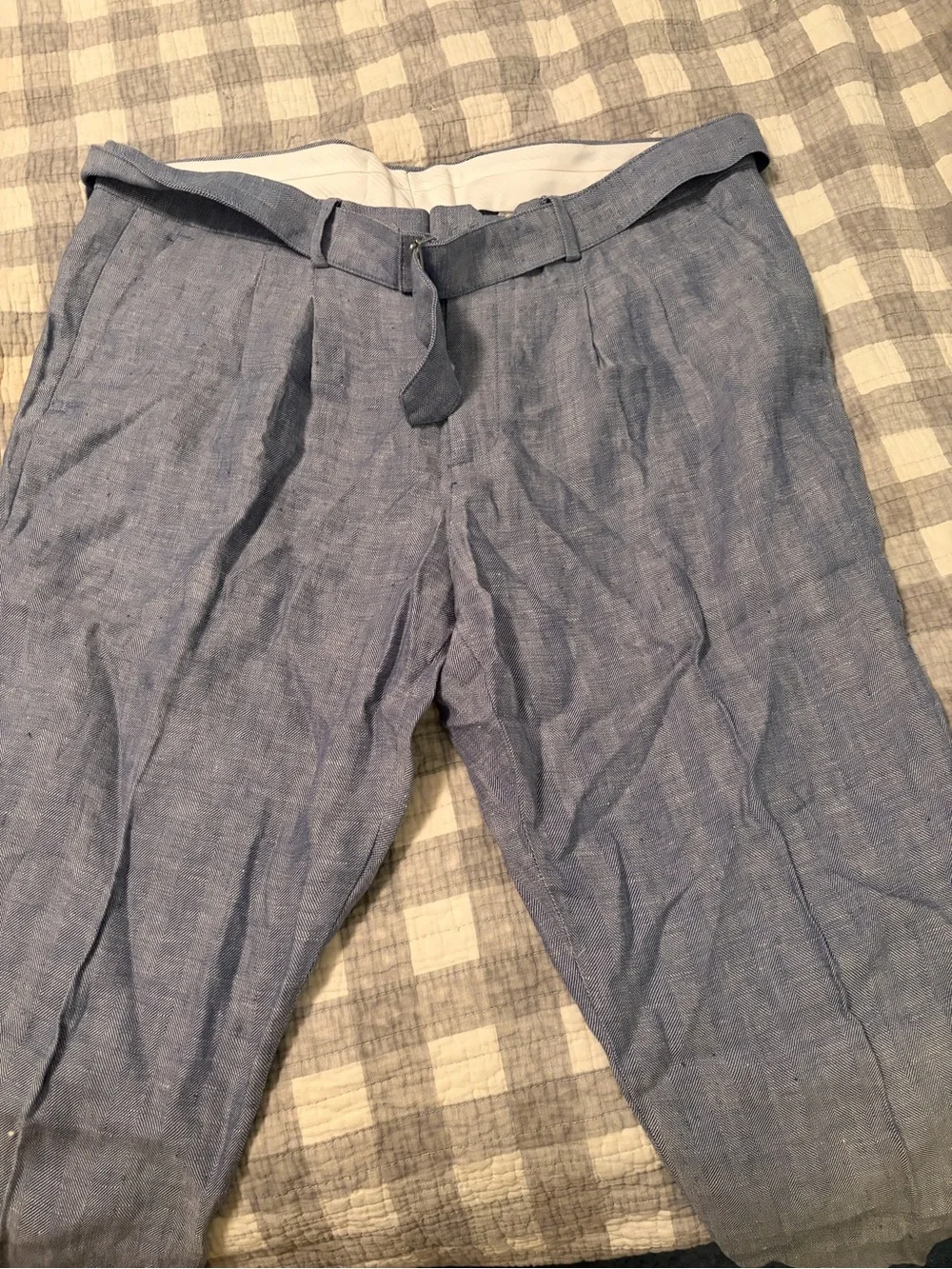 Express Light Blue Linen Blend Trousers